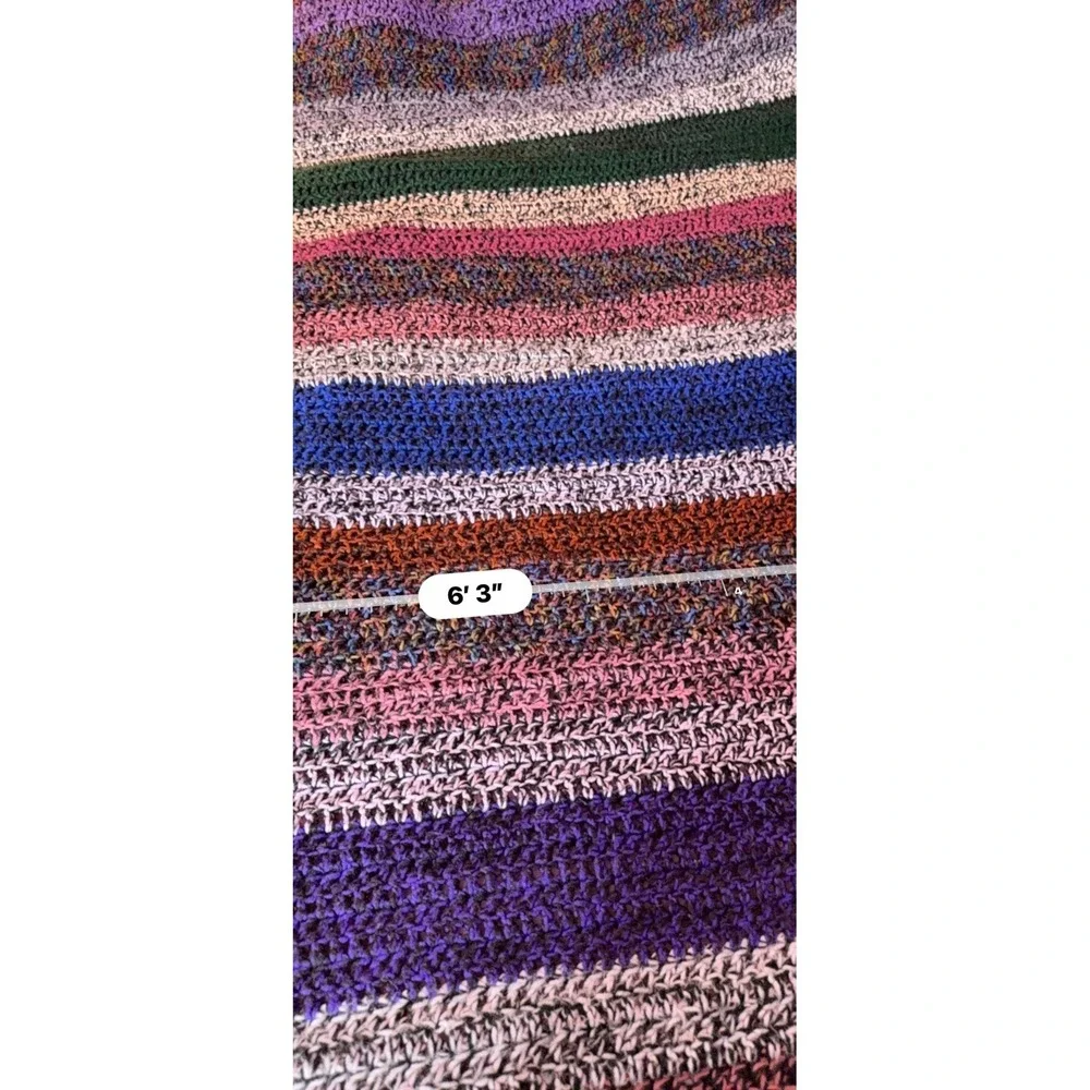Handmade Vintage Crochet Blanket/Throw Fringed Afghan Beautiful Colorful 75
